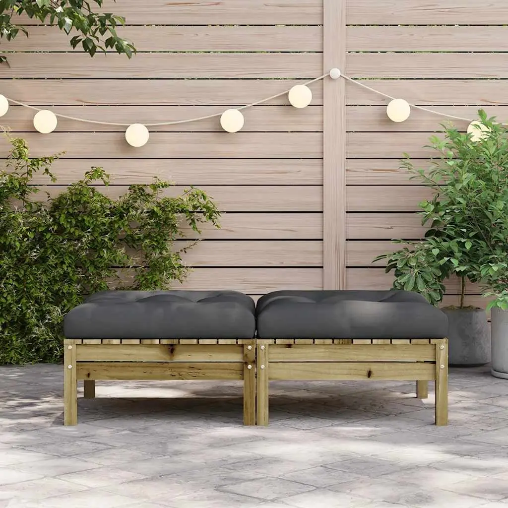 Outdoor Garden Footstools 2 Pieces Solid Wood Patio Ottoman with Cushions