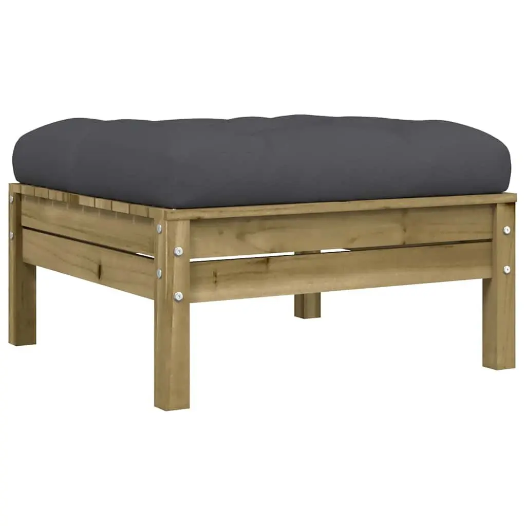 Outdoor Garden Footstools 2 Pieces Solid Wood Patio Ottoman with Cushions