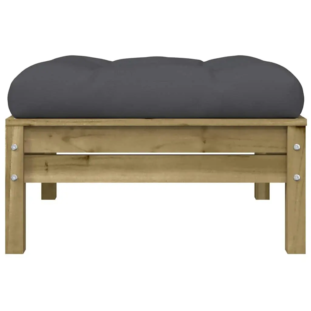 Outdoor Garden Footstools 2 Pieces Solid Wood Patio Ottoman with Cushions