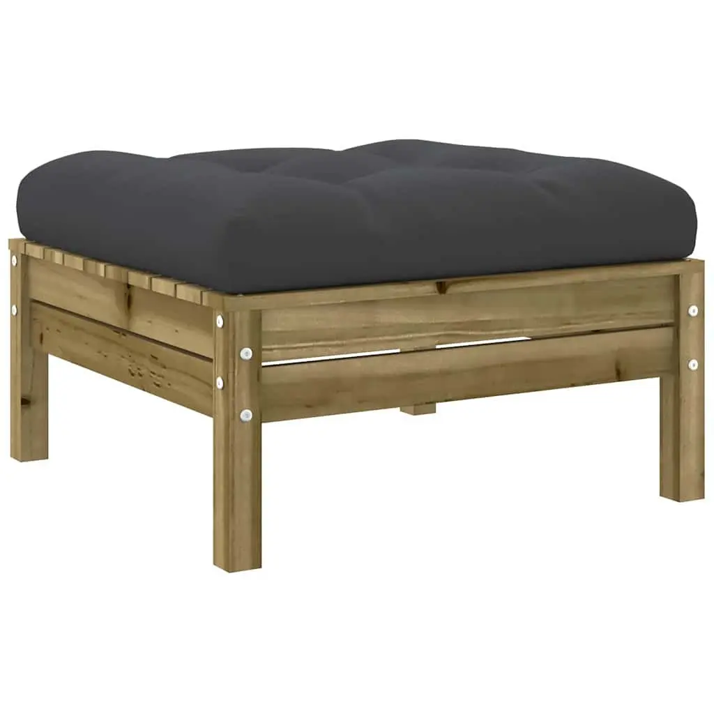 Outdoor Garden Footstools 2 Pieces Solid Wood Patio Ottoman with Cushions