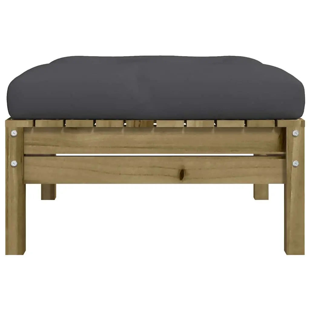 Outdoor Garden Footstools 2 Pieces Solid Wood Patio Ottoman with Cushions