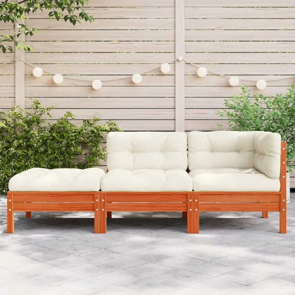 3 Seater Garden Sofa with Cushions and Footstool Outdoor Patio Furniture Brown
