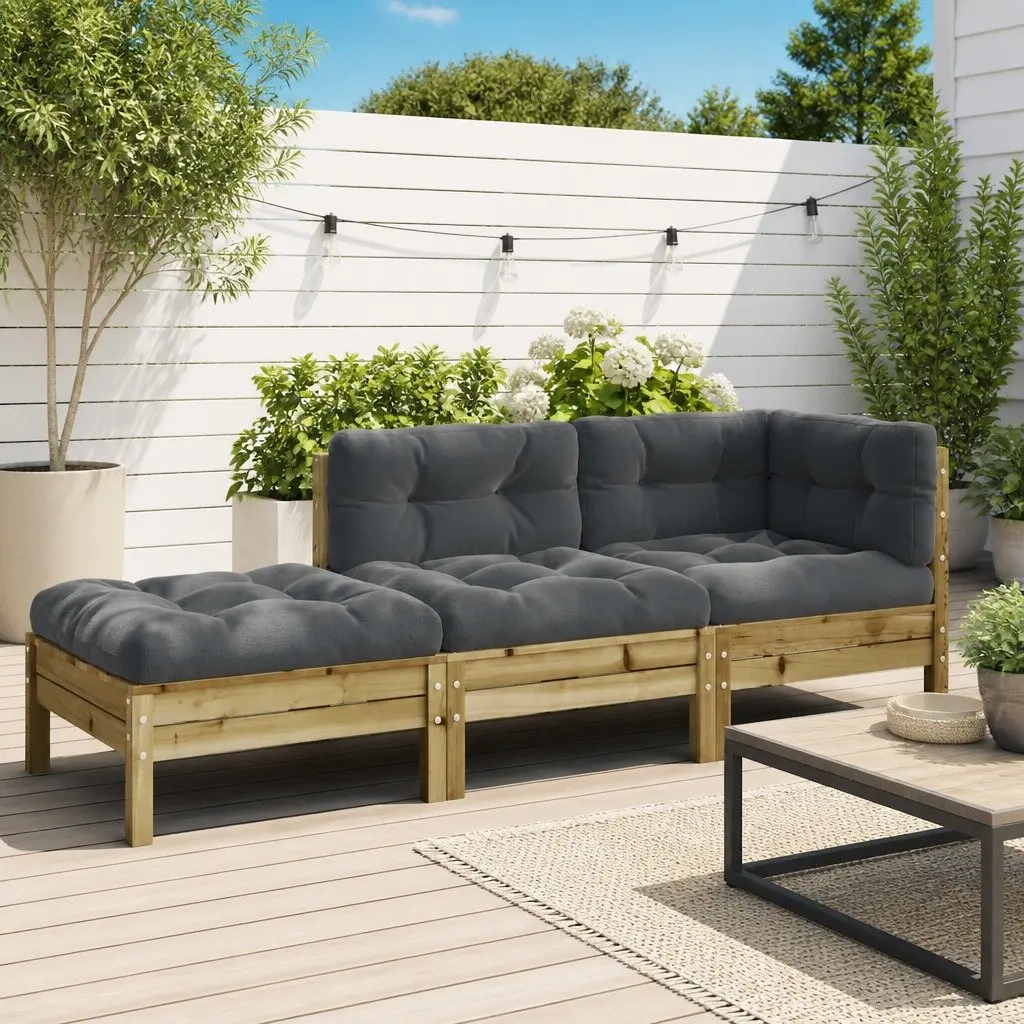 3-Seater Garden Sofa with Cushions Footstool Outdoor Patio Brown Wood