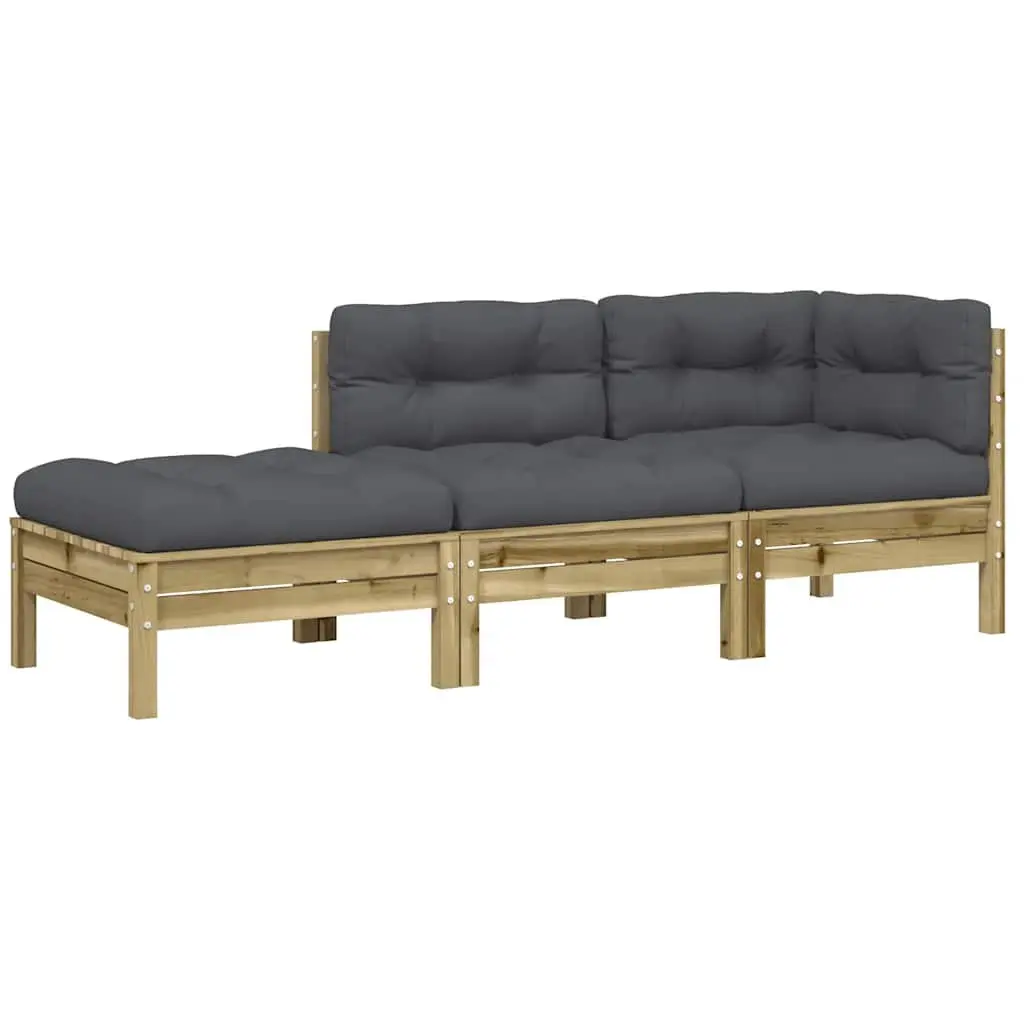 3-Seater Garden Sofa with Cushions Footstool Outdoor Patio Brown Wood