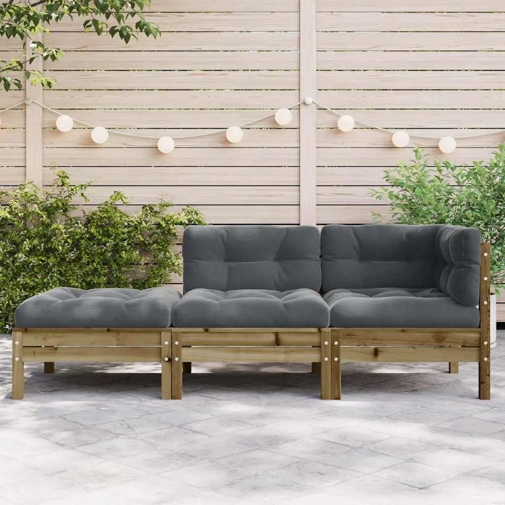 3-Seater Garden Sofa with Cushions Footstool Outdoor Patio Brown Wood