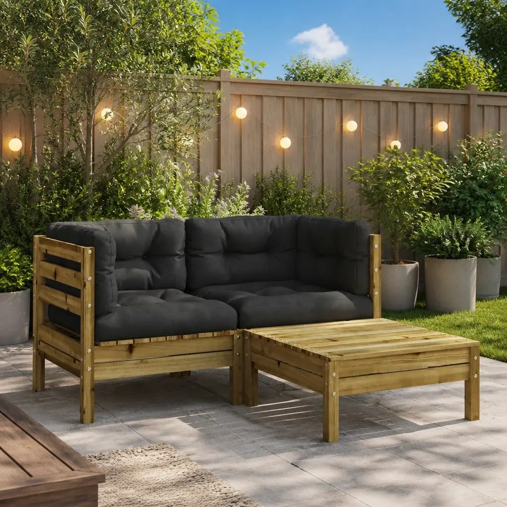 Wooden Garden Sofa for Outdoor Use with Cushions and Footstool Brown