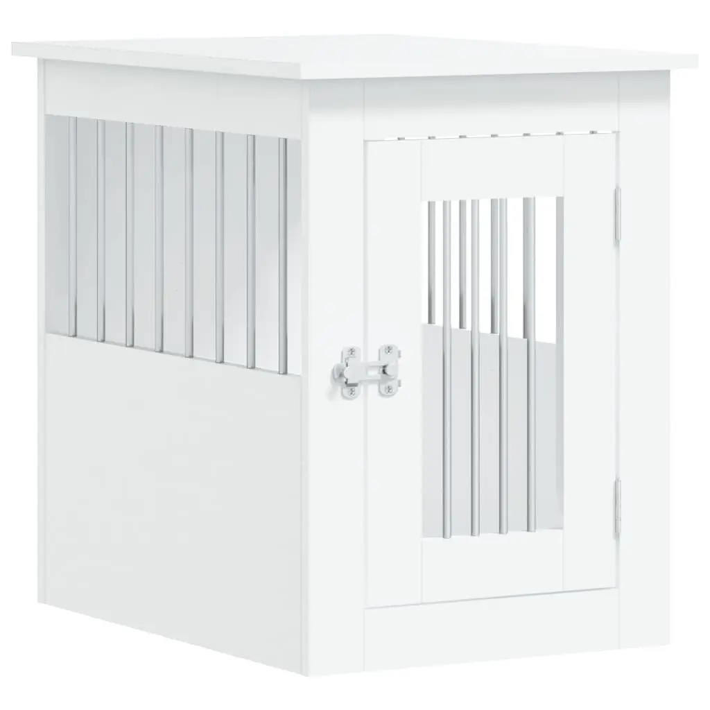 Dog Crate Furniture White End Table Steel Wire Engineered Wood 45x62x59 cm