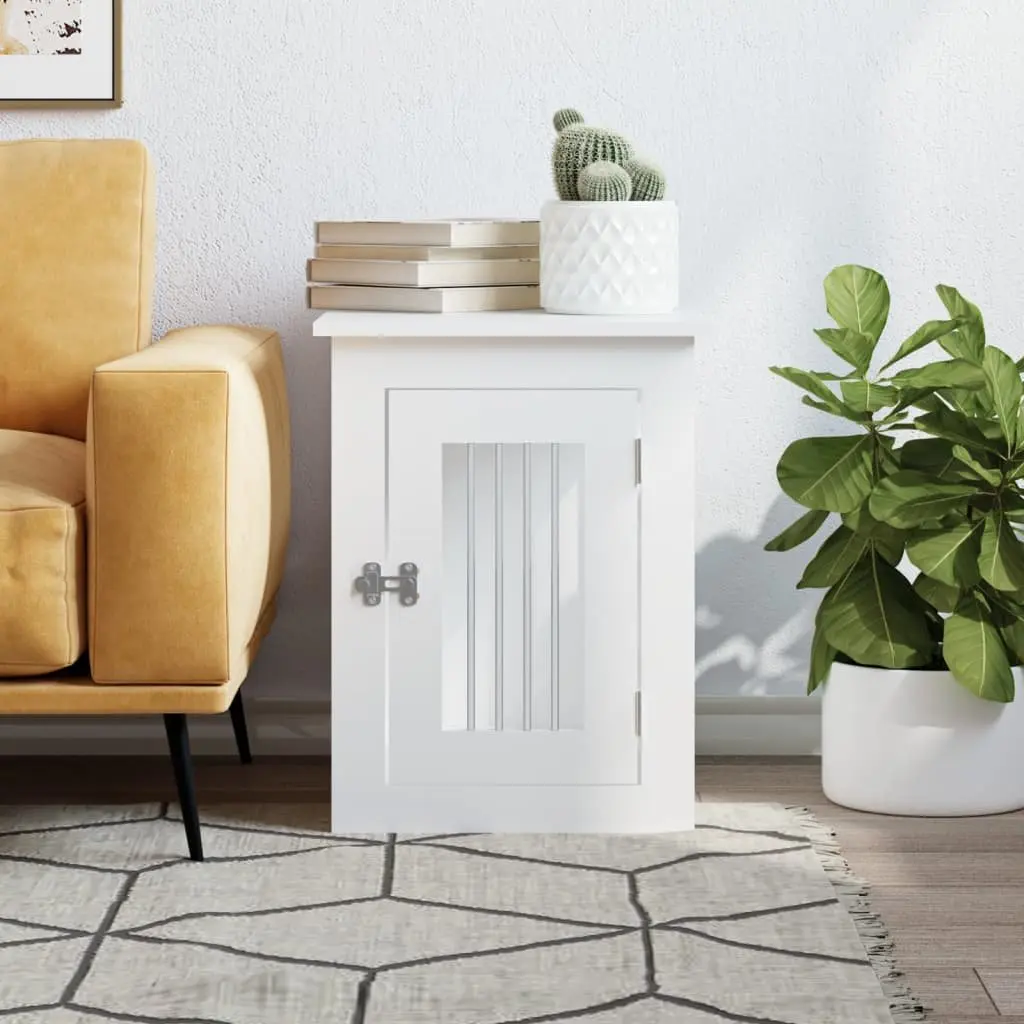 Dog Crate Furniture White End Table Steel Wire Engineered Wood 45x62x59 cm