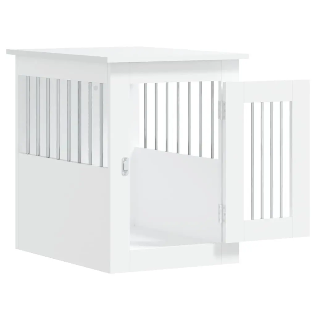 Dog Crate Furniture White End Table Steel Wire Engineered Wood 45x62x59 cm