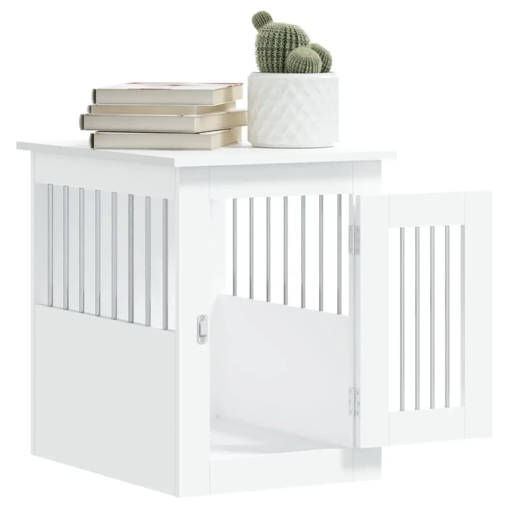 Dog Crate Furniture White End Table Steel Wire Engineered Wood 45x62x59 cm
