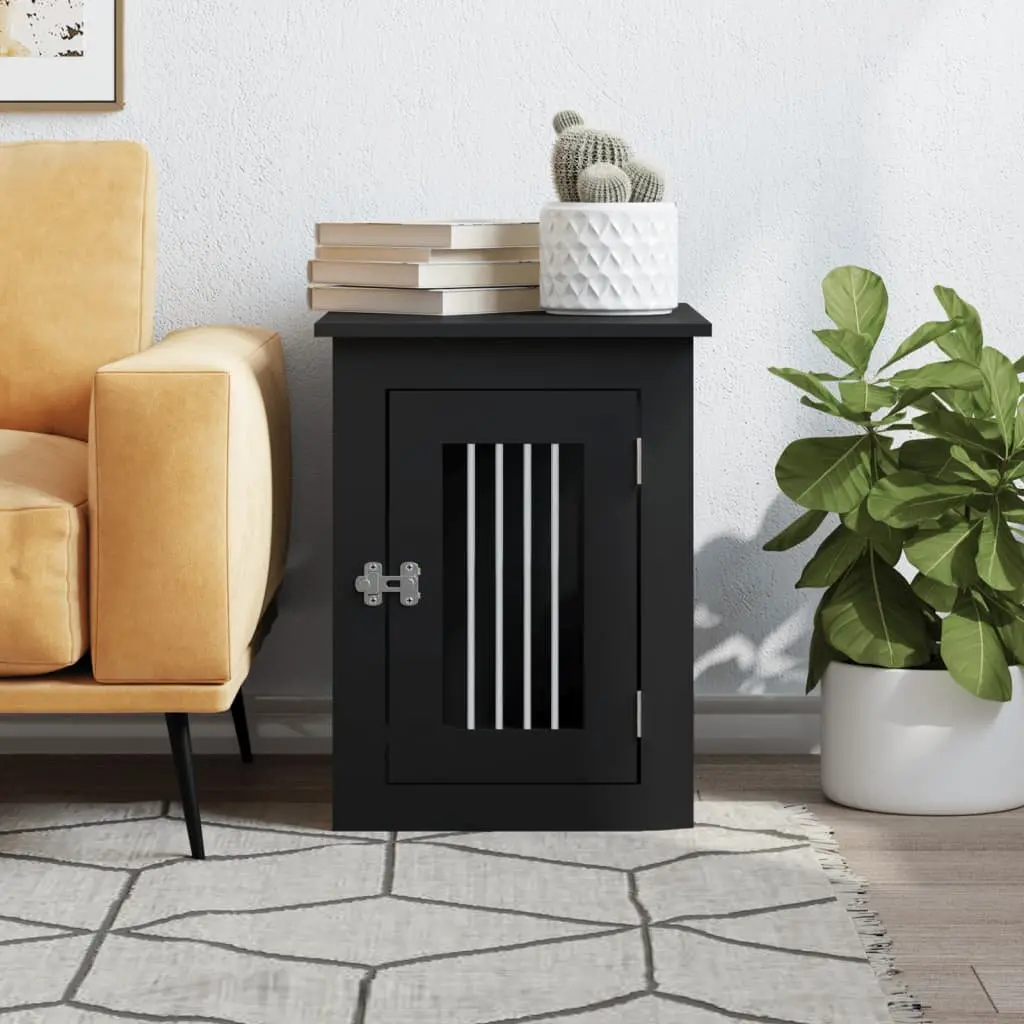 Dog Crate Furniture End Table for Living Room Black 45x62x59cm Steel Wire Engineered Wood