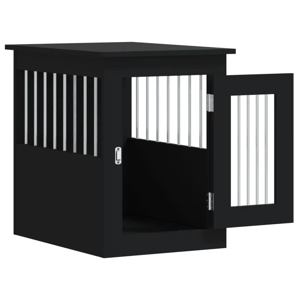 Dog Crate Furniture End Table for Living Room Black 45x62x59cm Steel Wire Engineered Wood