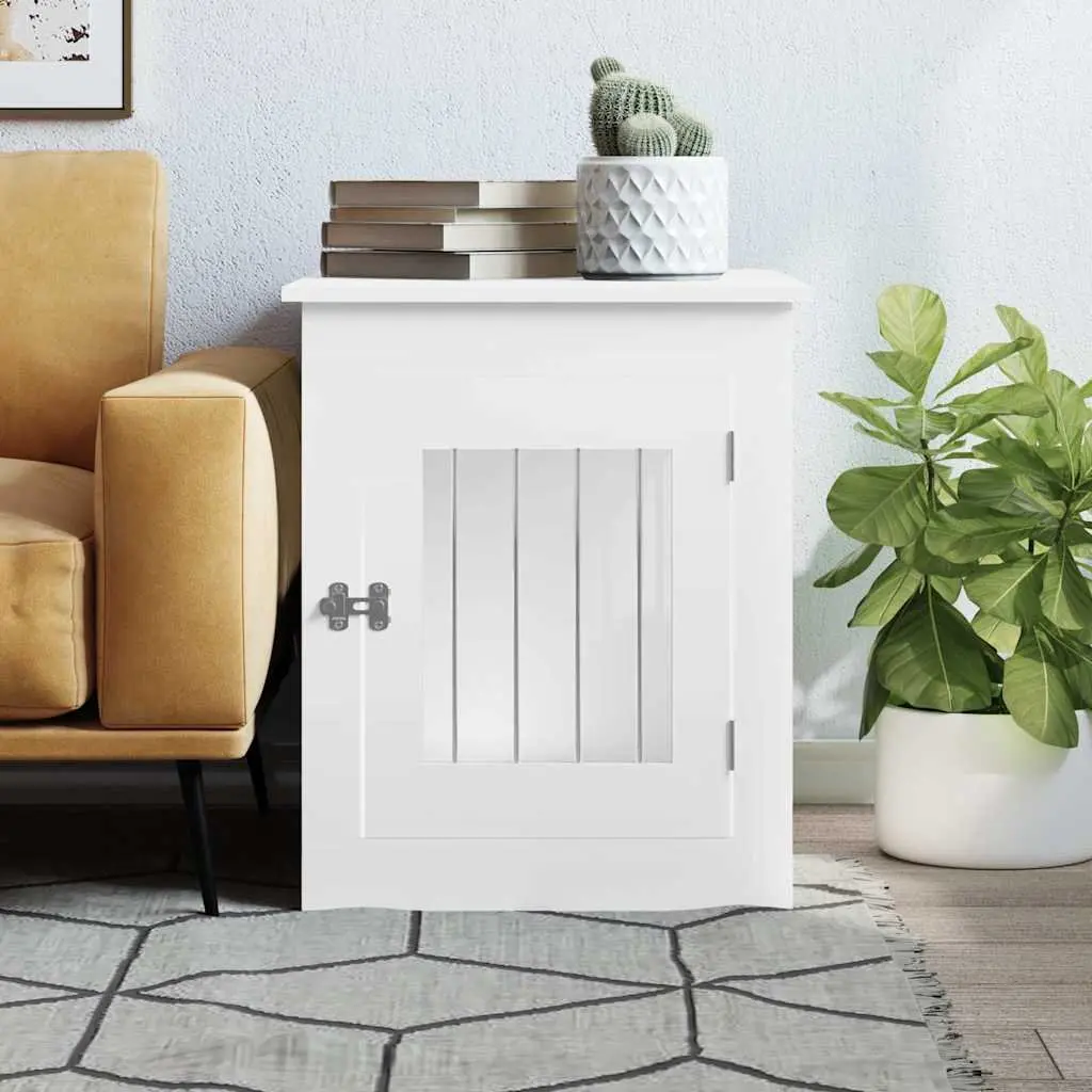 Dog Crate Furniture White End Table Kennel Cage Steel Wire Engineered Wood