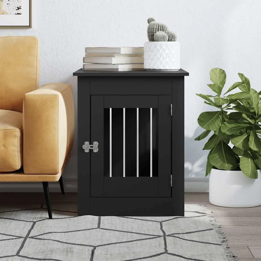 Dog Crate Furniture End Table for Living Room 55x80x68cm Black Steel Wire Engineered Wood