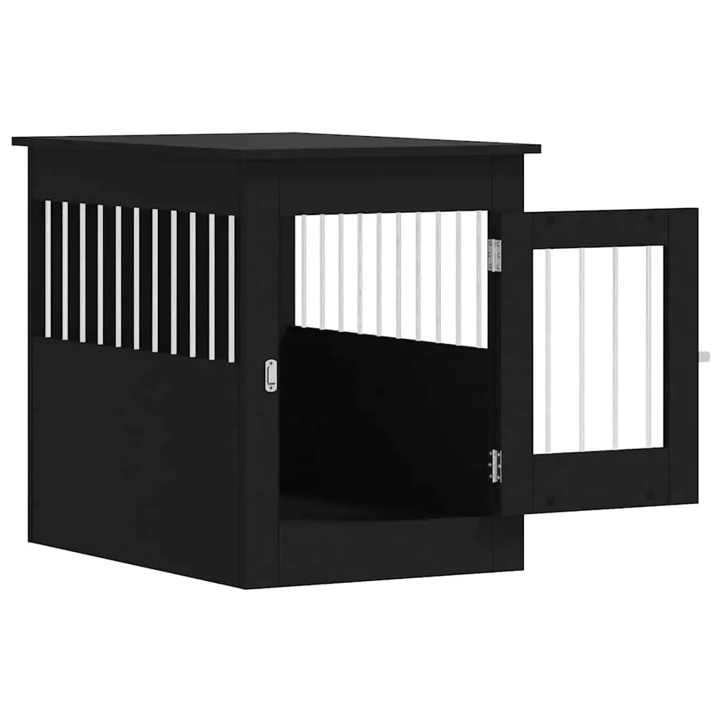 Dog Crate Furniture End Table for Living Room 55x80x68cm Black Steel Wire Engineered Wood