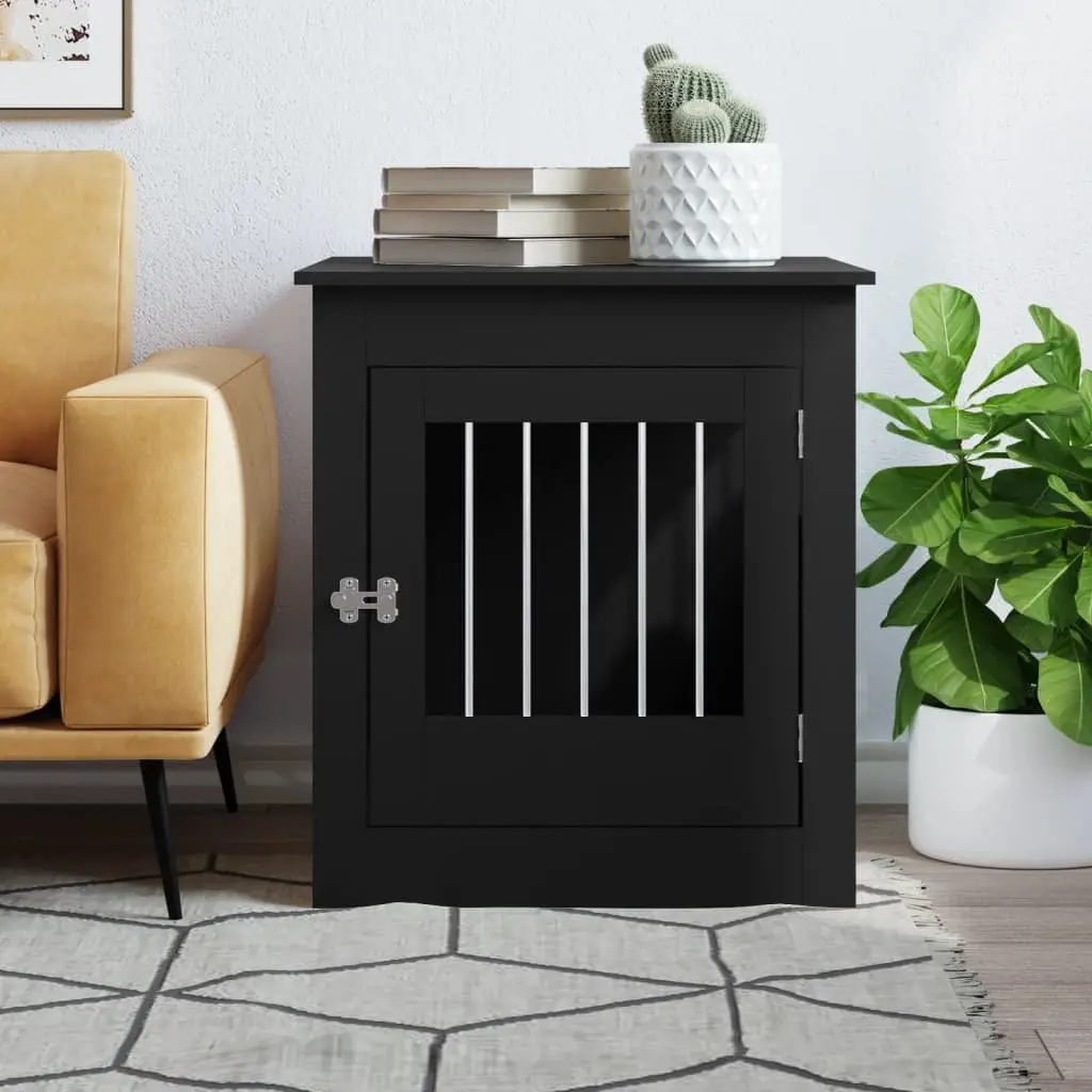 Dog Crate Furniture End Table Black 64.5x80x71cm for Living Room or Bedroom