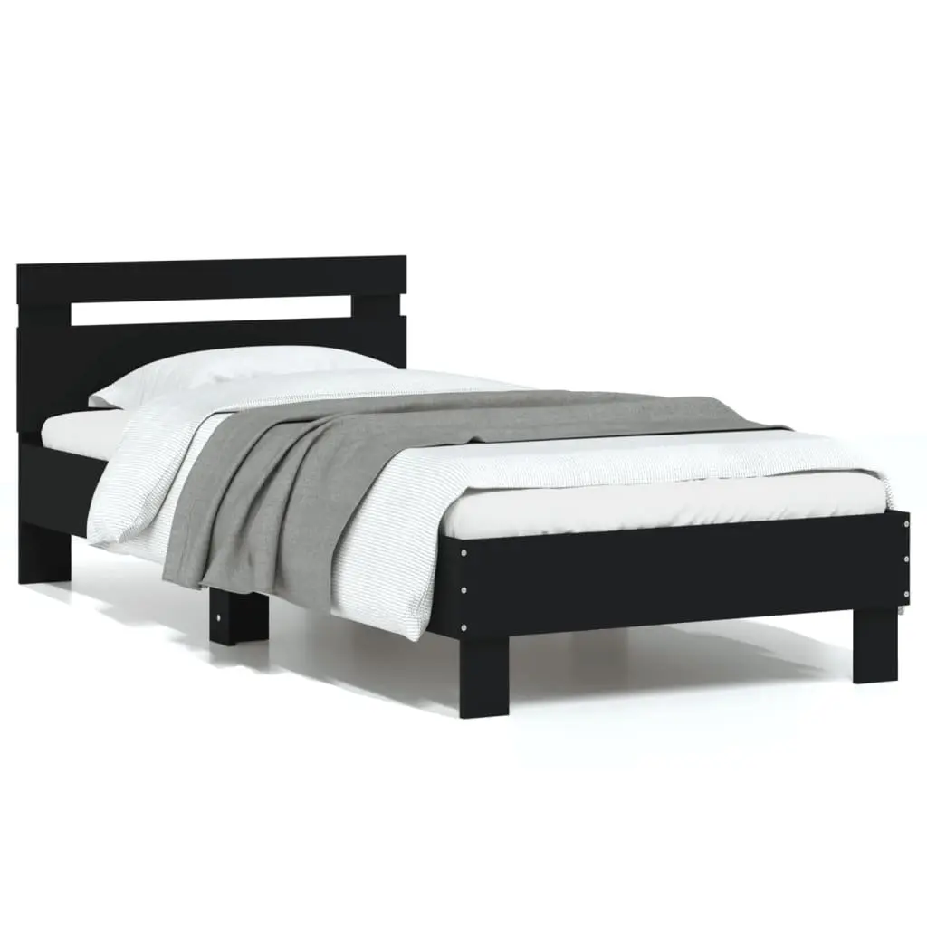Black Bed Frame 90x190 cm with Engineered Wood Structure