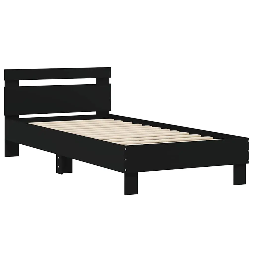 Black Bed Frame 90x190 cm with Engineered Wood Structure