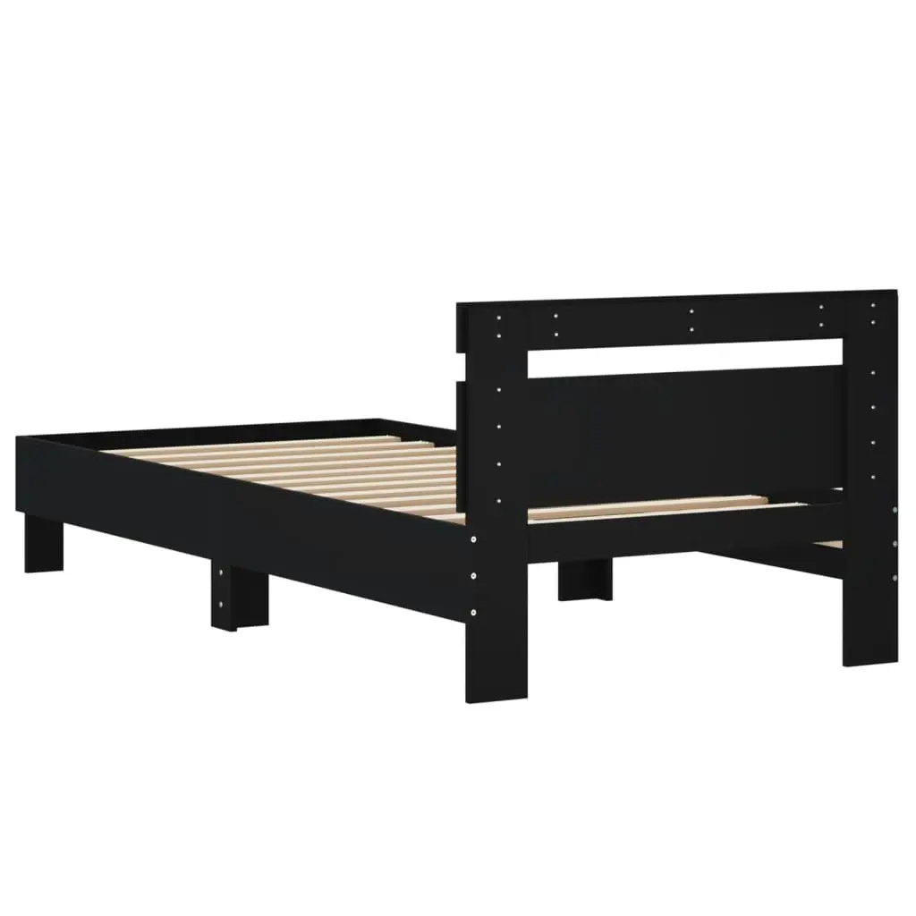 Black Bed Frame 90x190 cm with Engineered Wood Structure