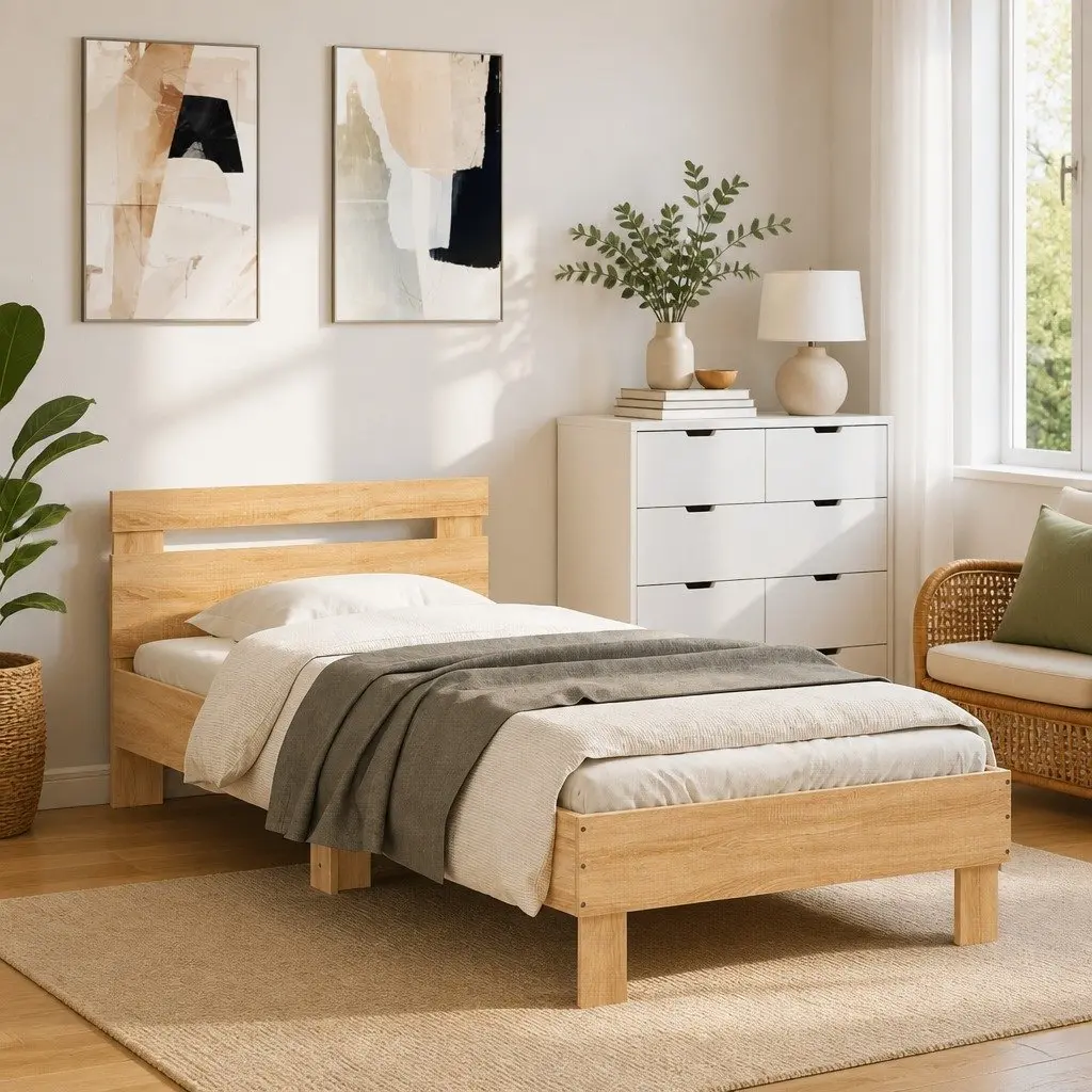 Bed Frame with Headboard for Bedroom Brown Engineered Wood 90x190 cm