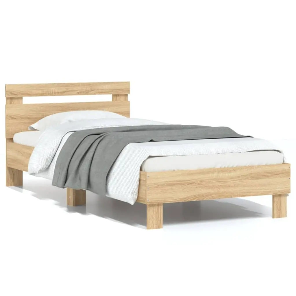 Bed Frame with Headboard for Bedroom Brown Engineered Wood 90x190 cm