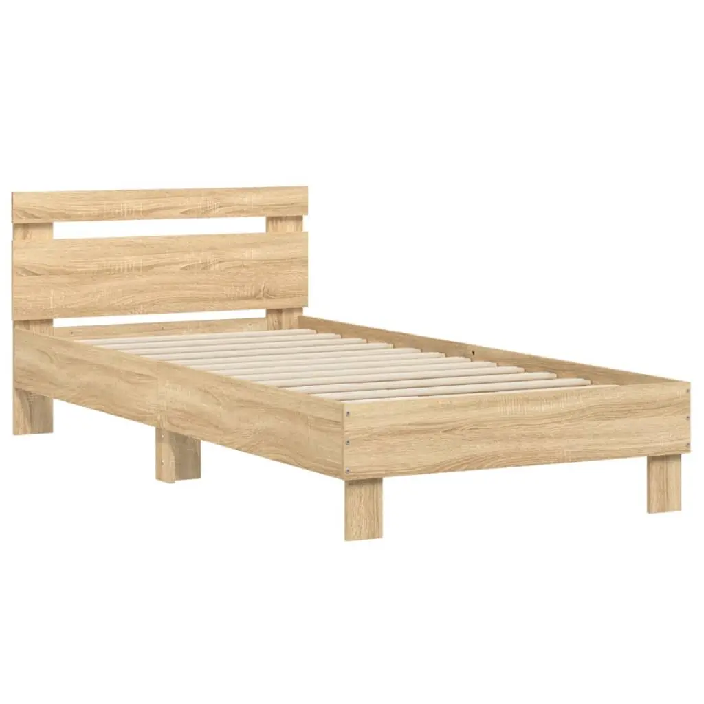 Bed Frame with Headboard for Bedroom Brown Engineered Wood 90x190 cm