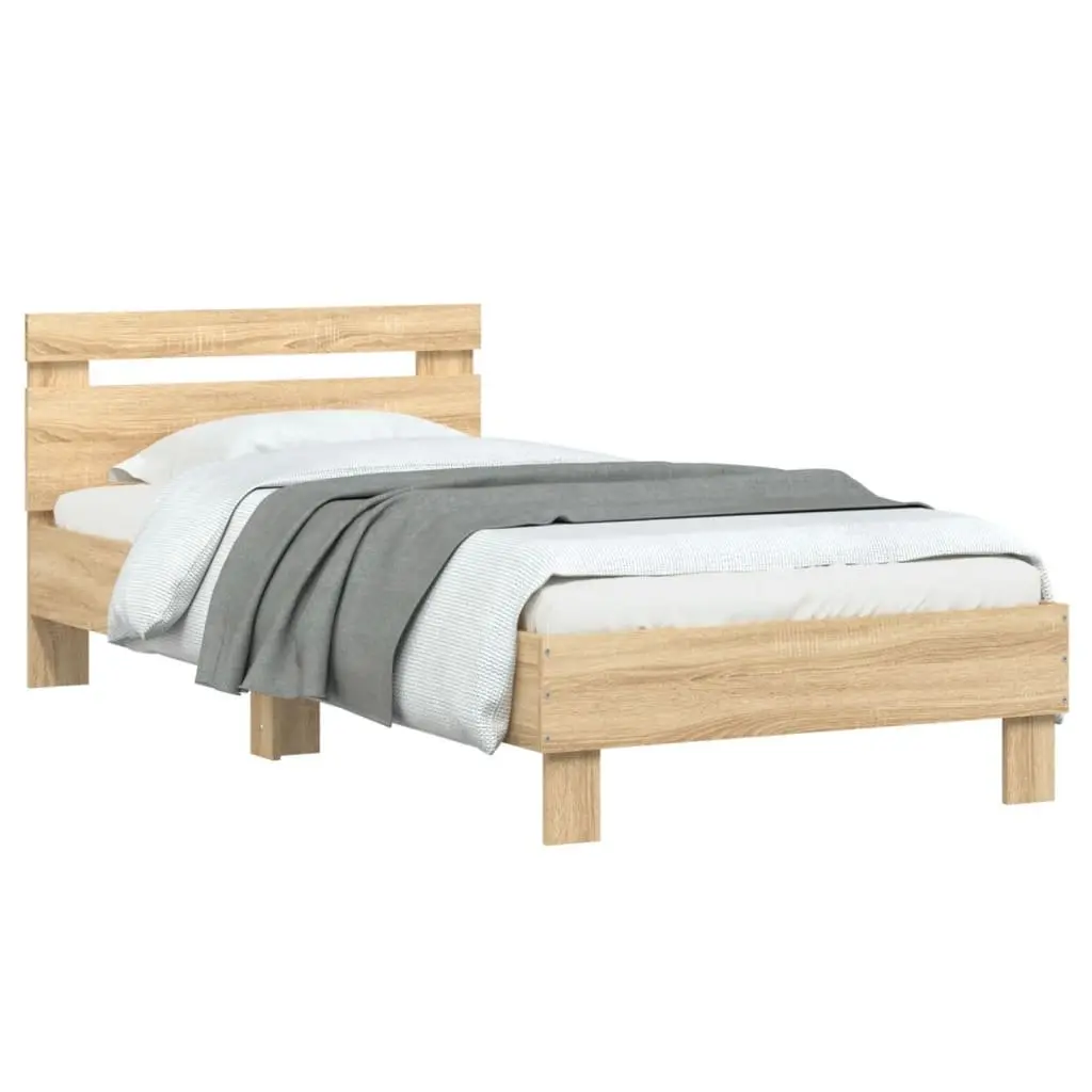 Bed Frame with Headboard for Bedroom Brown Engineered Wood 90x190 cm