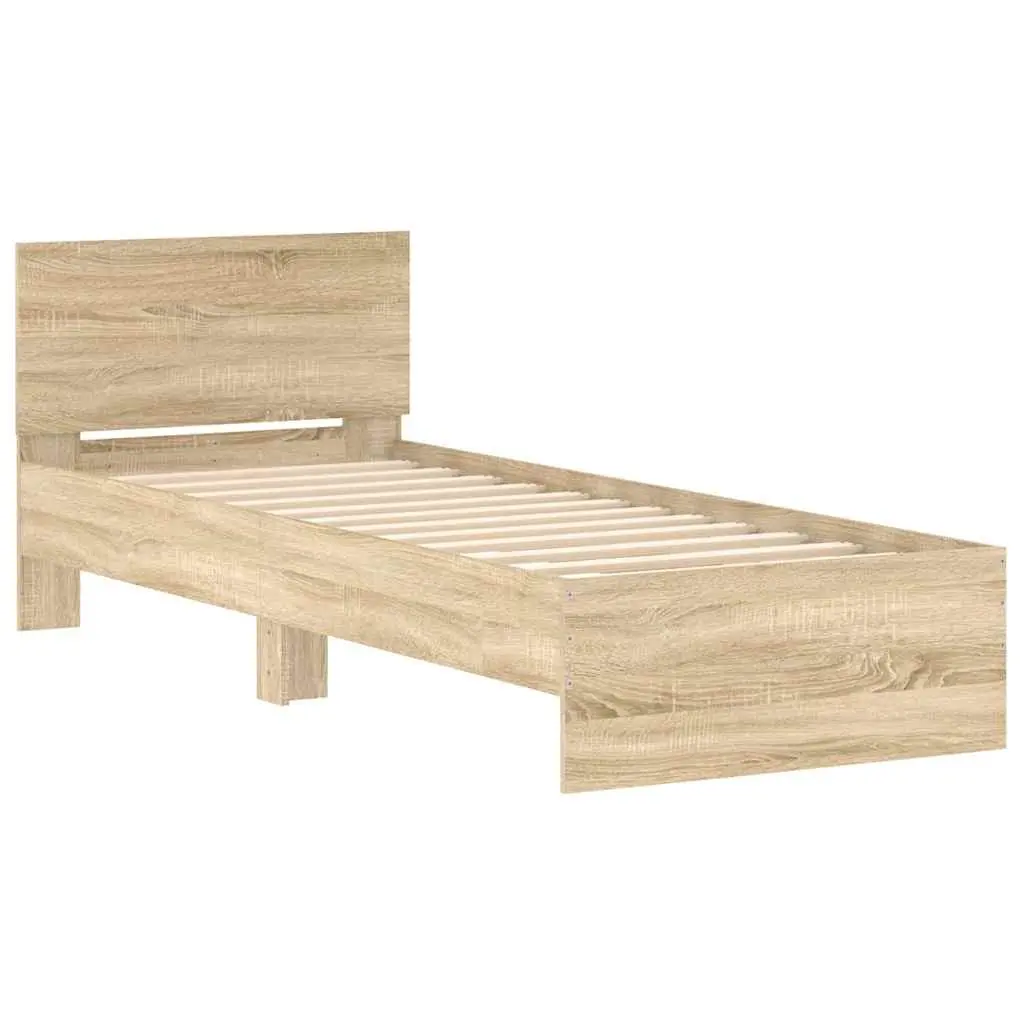 Bed Frame with Headboard Sonoma Oak Brown Single 90x190 cm Slatted Base