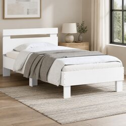 White Bed Frame with RGB LED Lights, Dimensions 90x190 cm