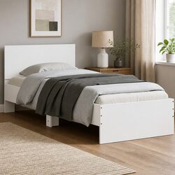 White Bed Frame 90x190 cm with RGB LED Lights and Headboard