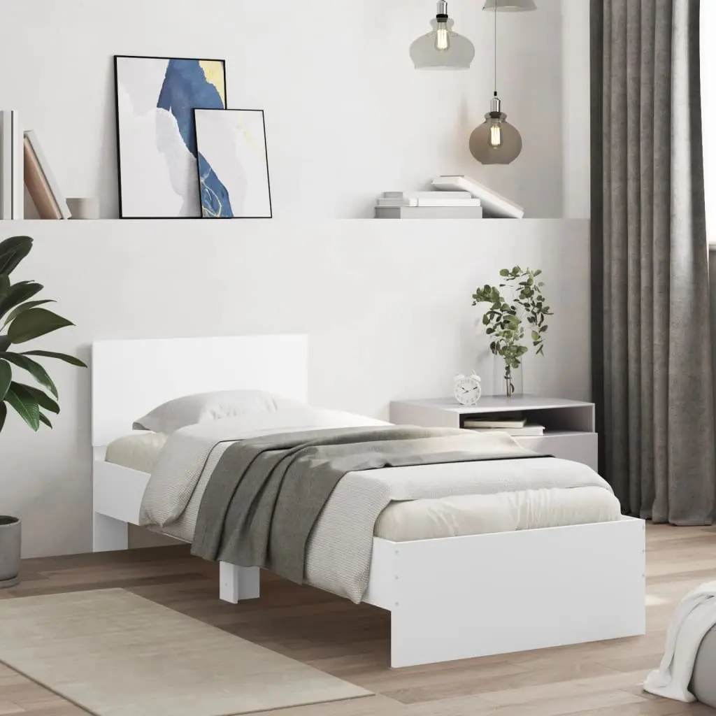 Bed Frame for Bedroom with RGB LED Lights White Engineered Wood 90x190 cm