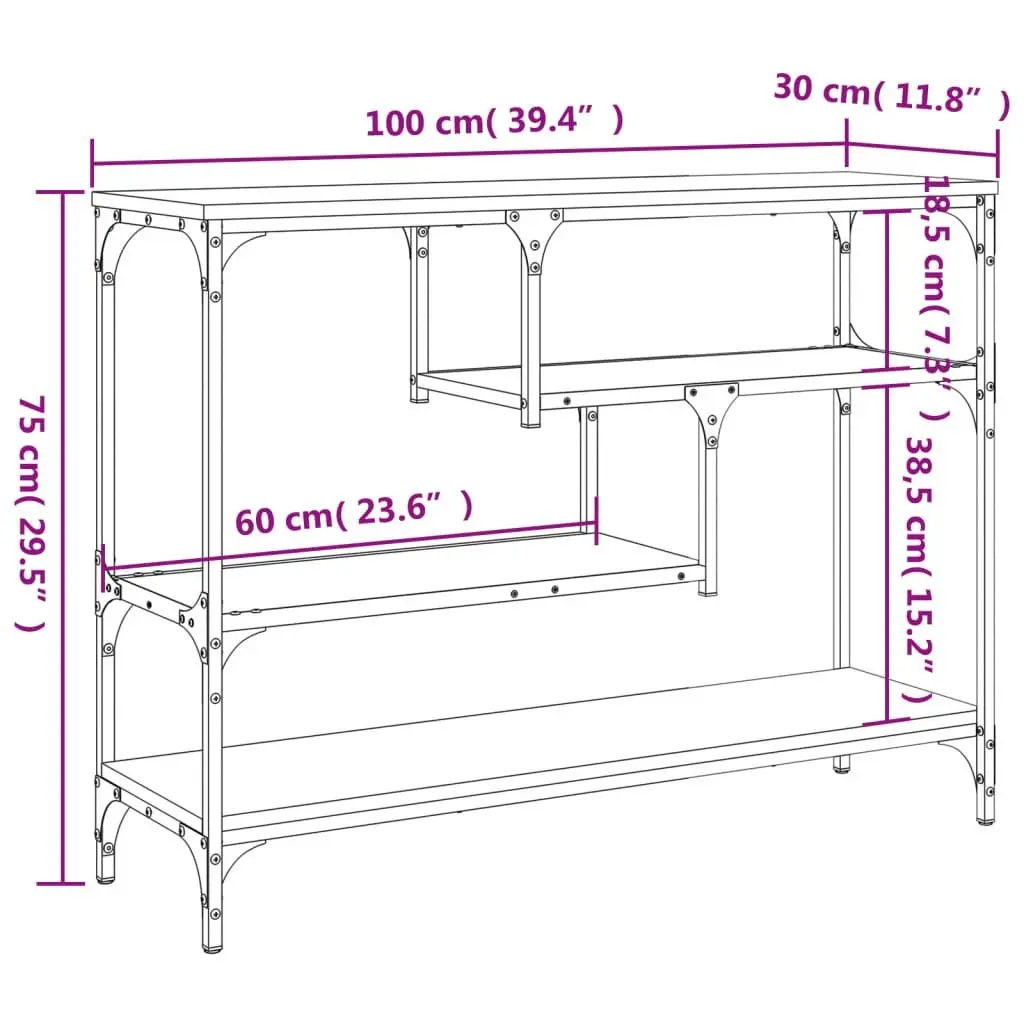 Console Table for Hallway 100 x 30 x 75 cm Sonoma Oak Brown Engineered Wood with Metal Frame