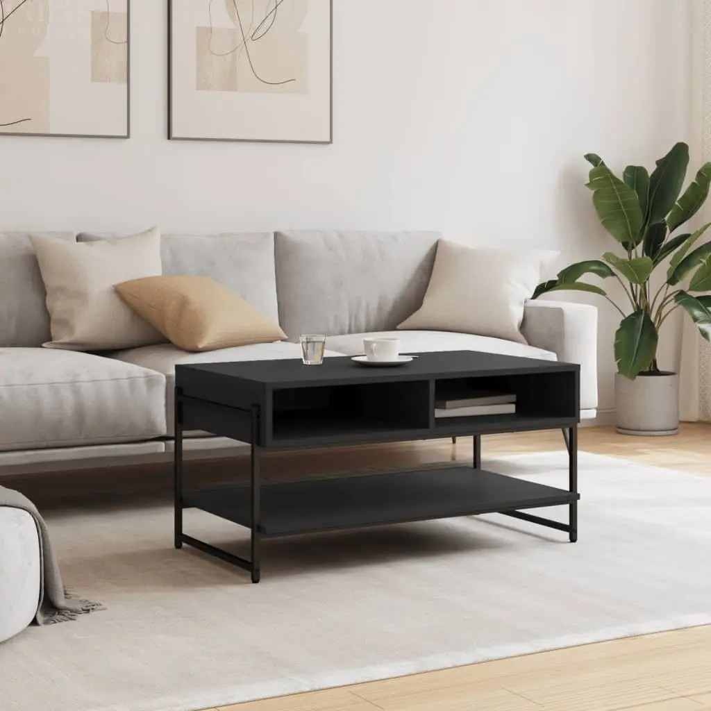 Coffee Table Black 90x50x45cm Living Room Accent Table with Storage Space