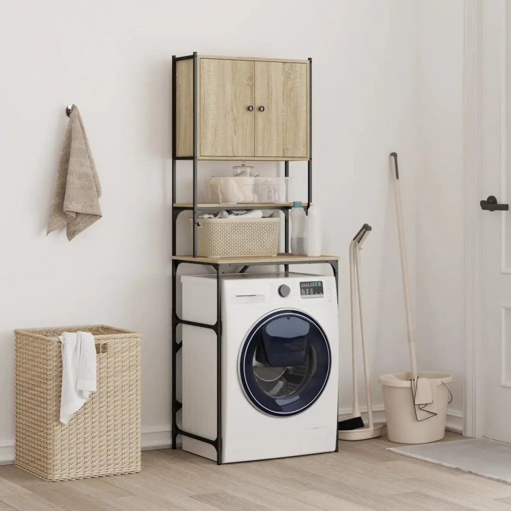 Washing Machine Cabinet Bathroom Storage Organiser Sonoma Oak Engineered Wood 68 x 48.5 x 194 cm