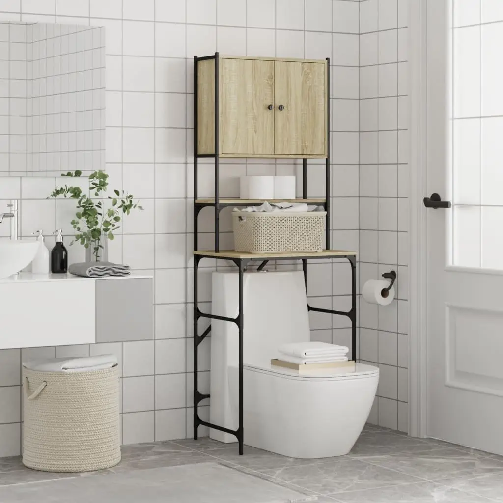 Washing Machine Cabinet Bathroom Storage Organiser Sonoma Oak Engineered Wood 68 x 48.5 x 194 cm