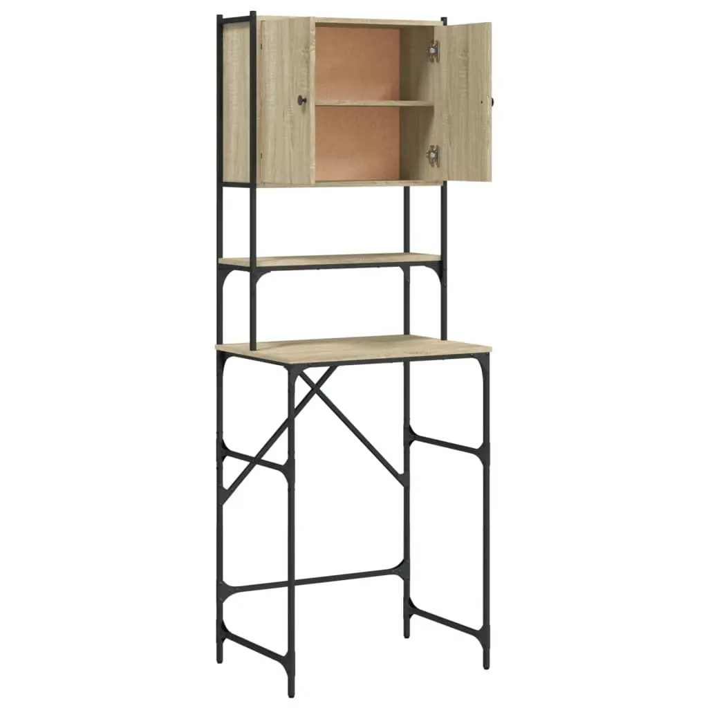 Washing Machine Cabinet Bathroom Storage Organiser Sonoma Oak Engineered Wood 68 x 48.5 x 194 cm