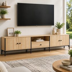 Brown Engineered Wood TV Cabinet: 200W x 25D x 44H cm