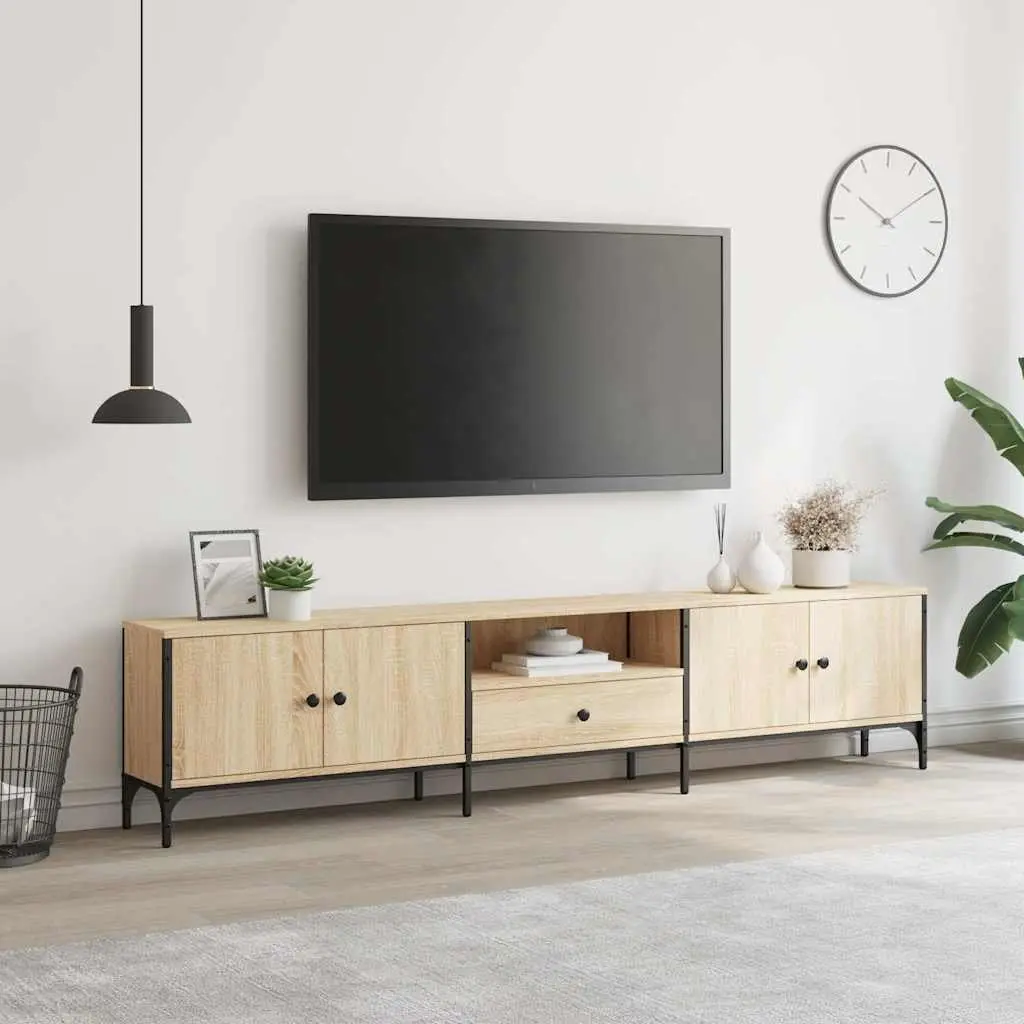 TV Cabinet for Living Room Brown Engineered Wood Media Storage Unit 200W x 25D x 44H cm