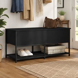 Black Storage Bench - 100x42.5x47 cm - Engineered Wood & Metal