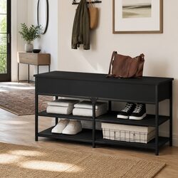 Engineered Wood Black Shoe Storage Bench - 100 x 42.5 x 50 cm