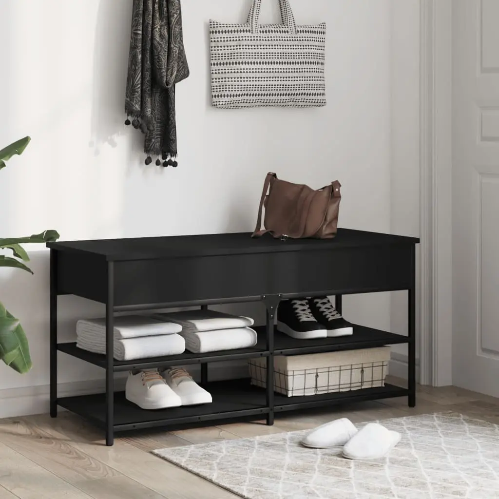Storage Bench Black Hallway Shoe Organiser Engineered Wood Lift Top Entryway