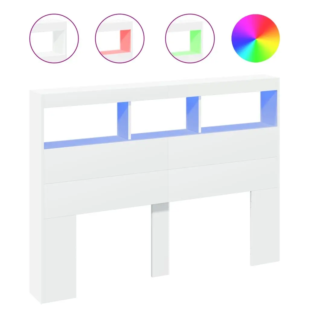 White Headboard Cabinet with RGB LED Lights
