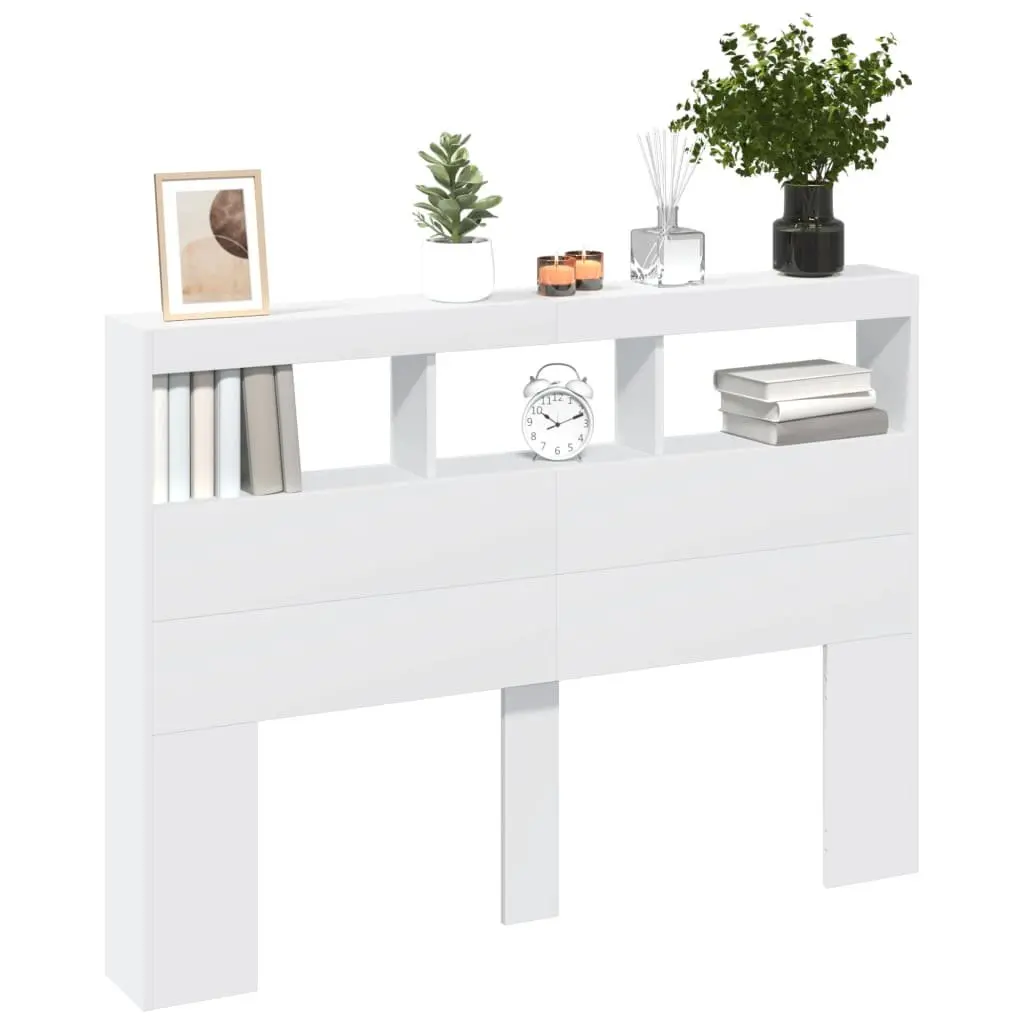 White Headboard Cabinet with RGB LED Lights