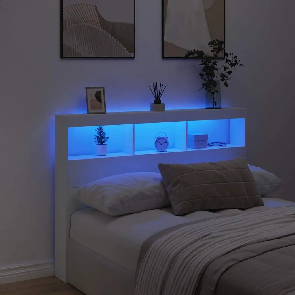 White Headboard Cabinet with RGB LED Lights