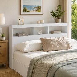 White Headboard Cabinet with LED Lights - 160x17x102 cm