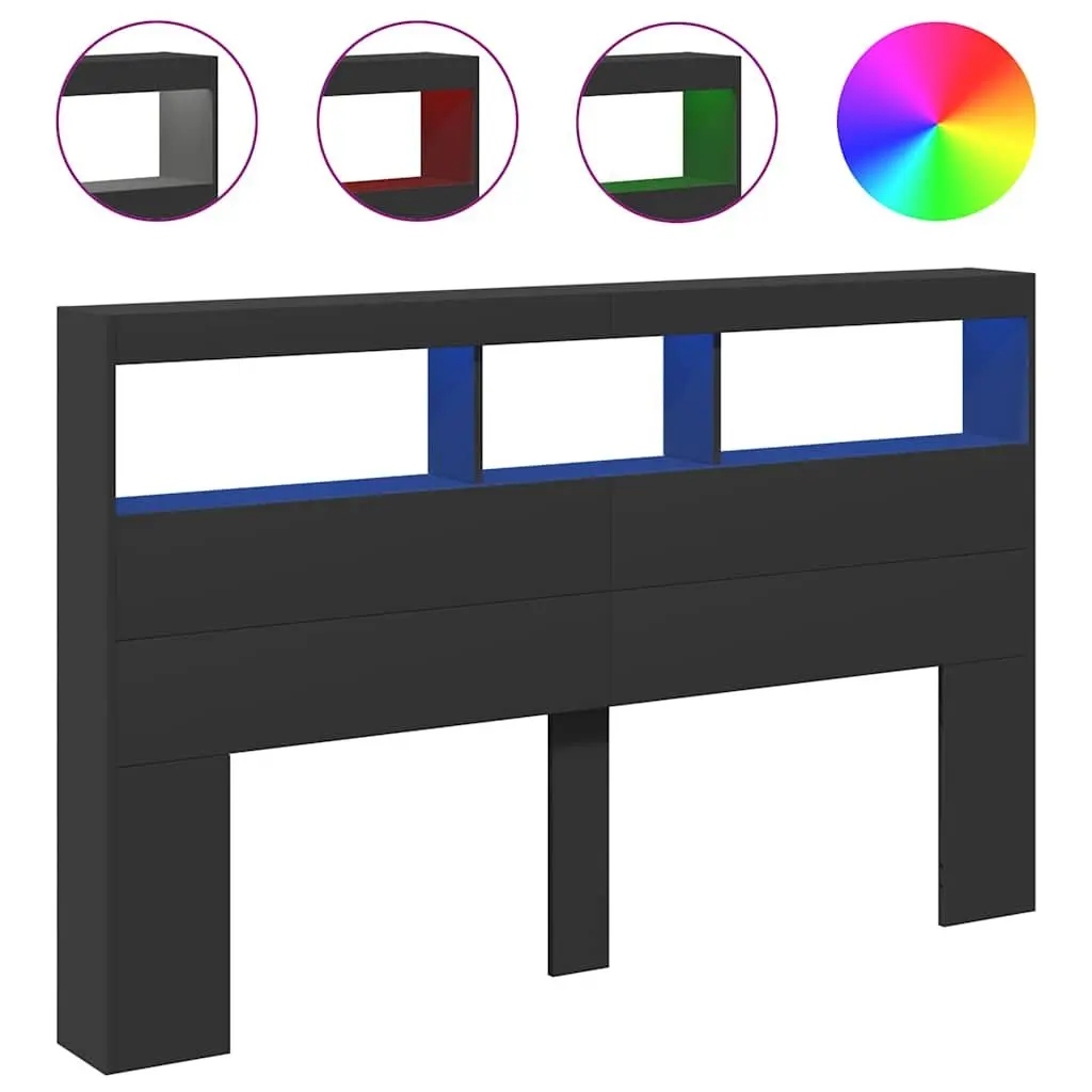 LED Headboard Cabinet Storage Black Modern Bedroom Bedside Headrest Design