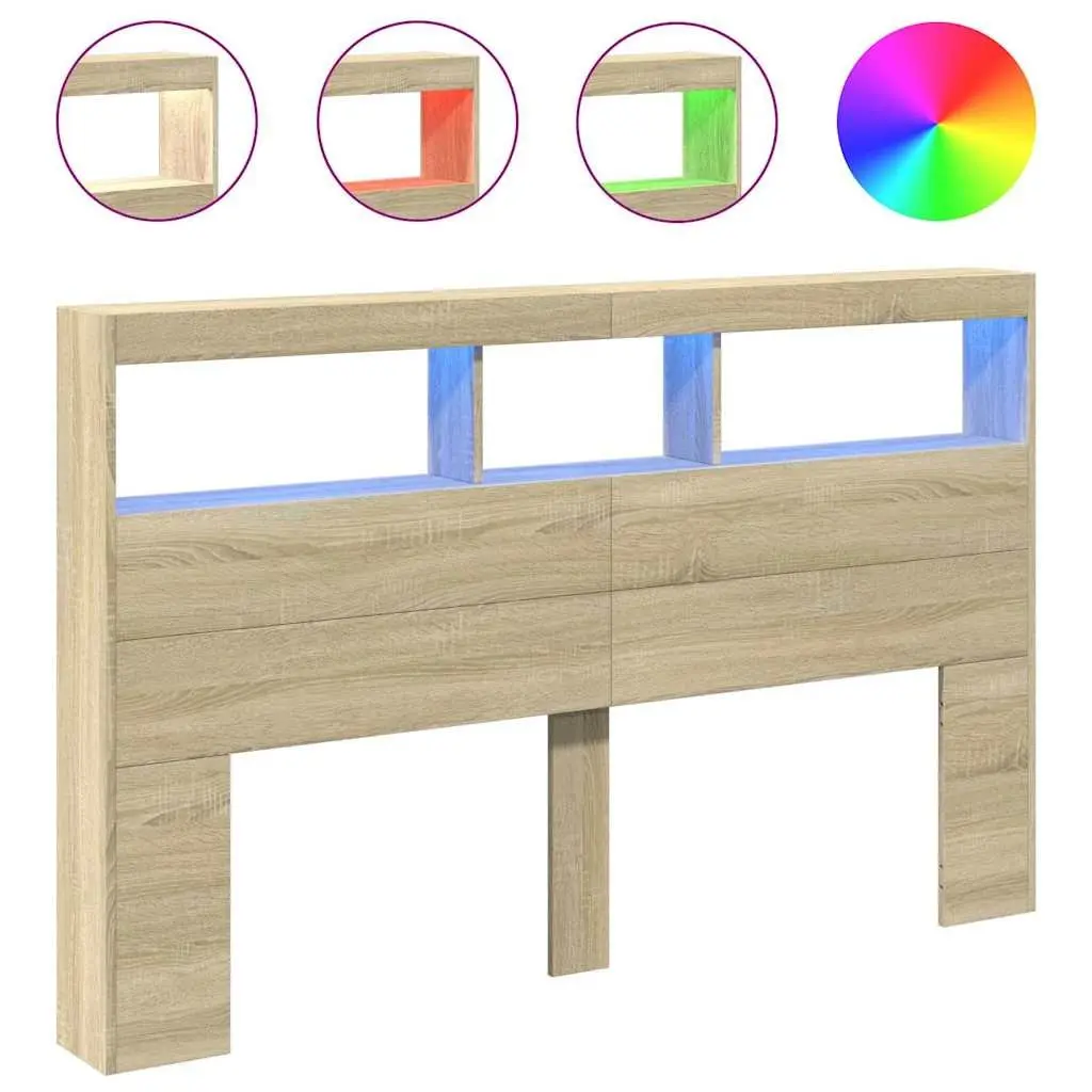 Brown Headboard Cabinet with LED Lights