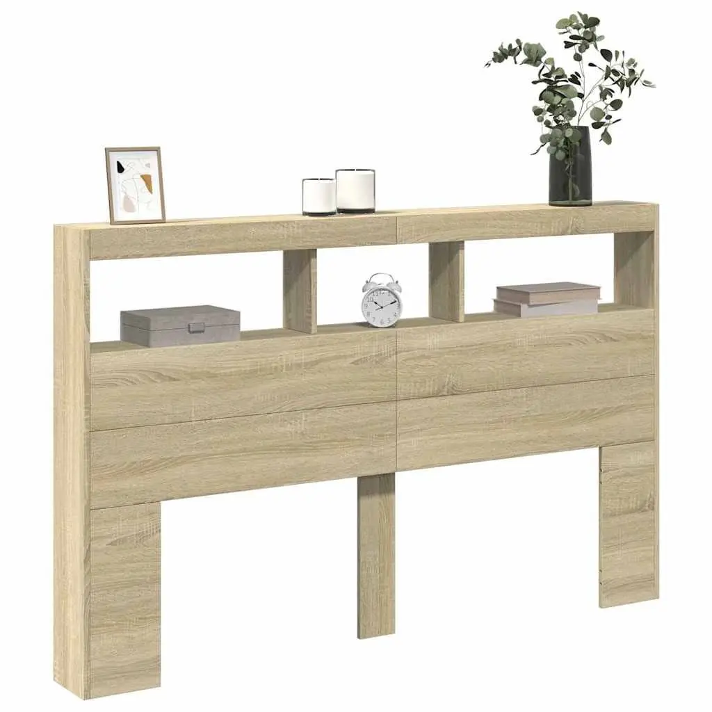 Brown Headboard Cabinet with LED Lights