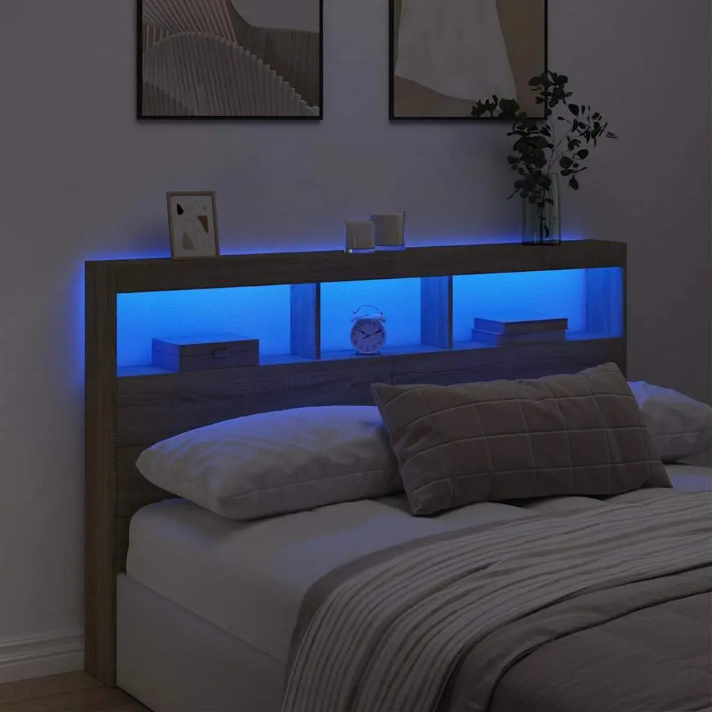 Brown Headboard Cabinet with LED Lights