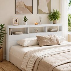 Headboard Cabinet with RGB LED Lights - 200cm White